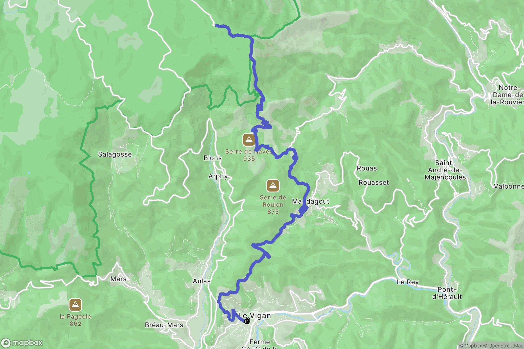Le Vigan : carte du parcours de randonnée - France