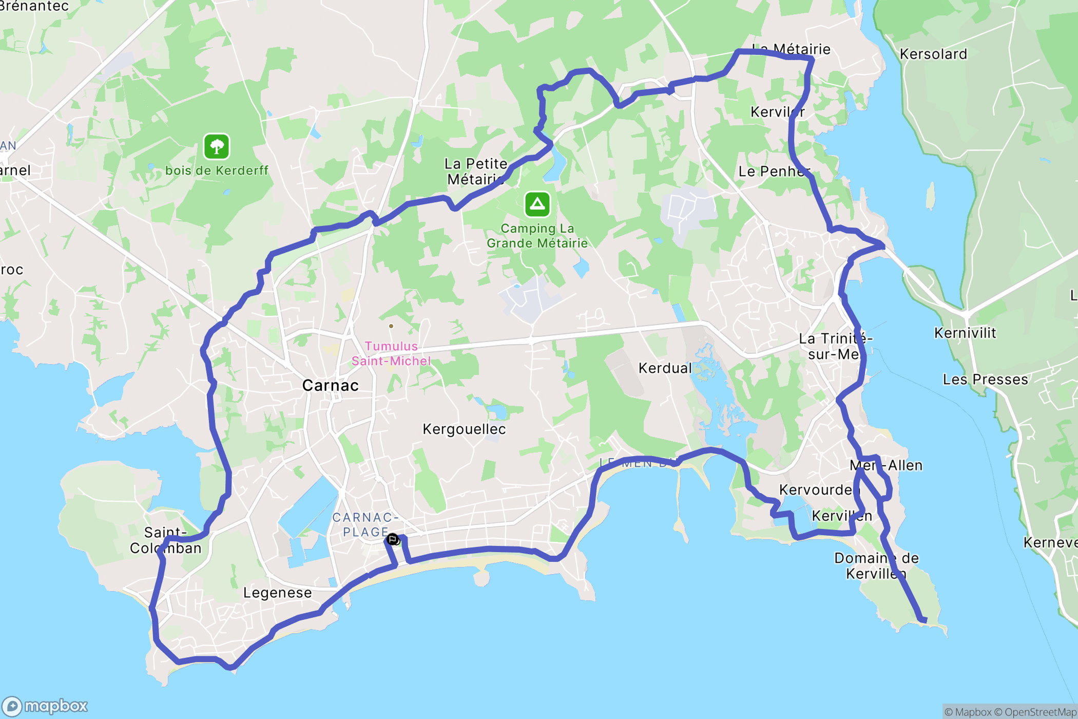 Carnac : carte du parcours de randonnée - France