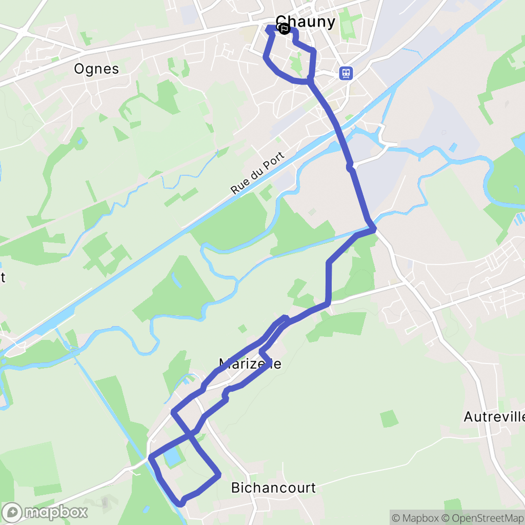 Chauny : carte du parcours de randonnée - France
