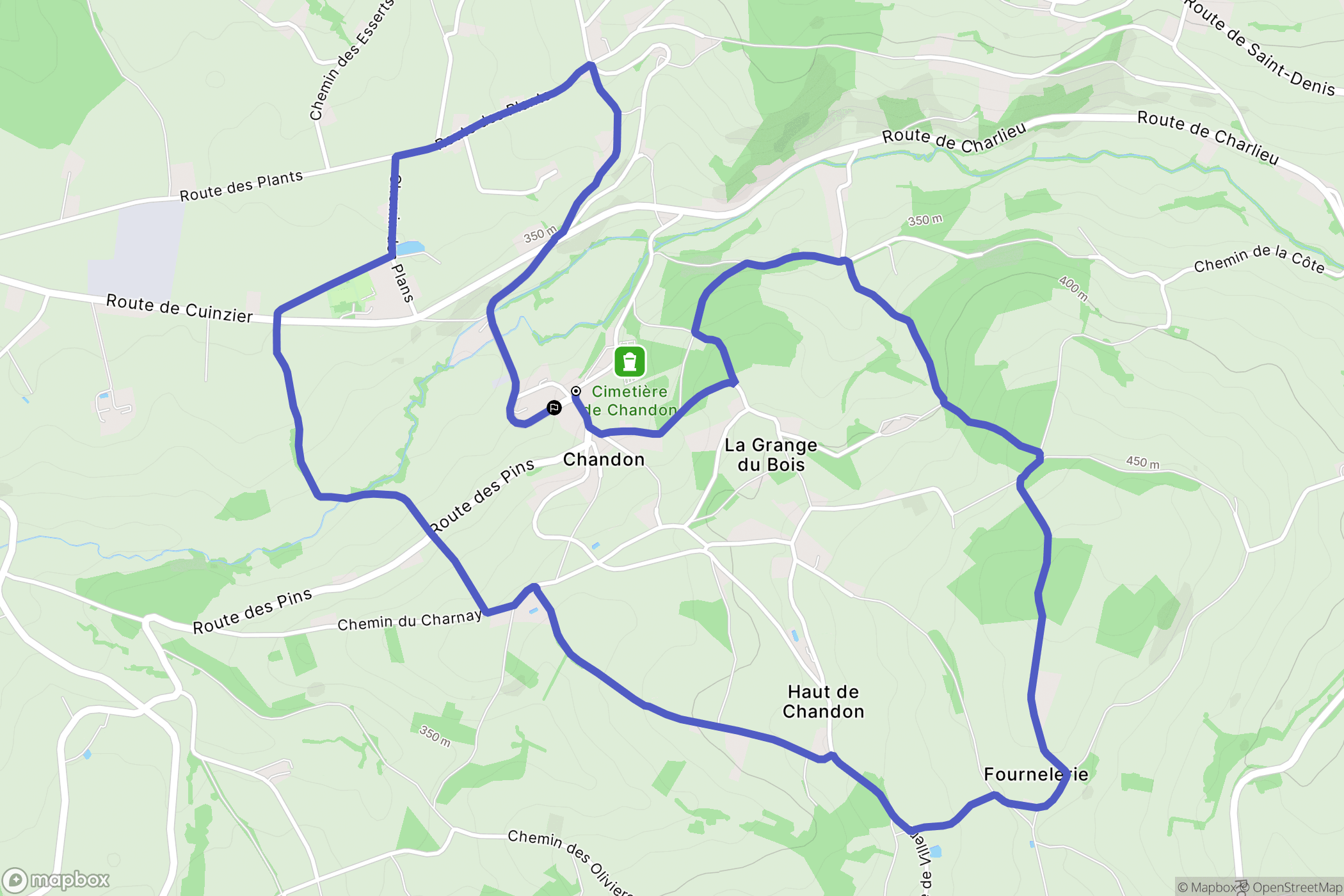 Chandon : carte du parcours de randonnée - France
