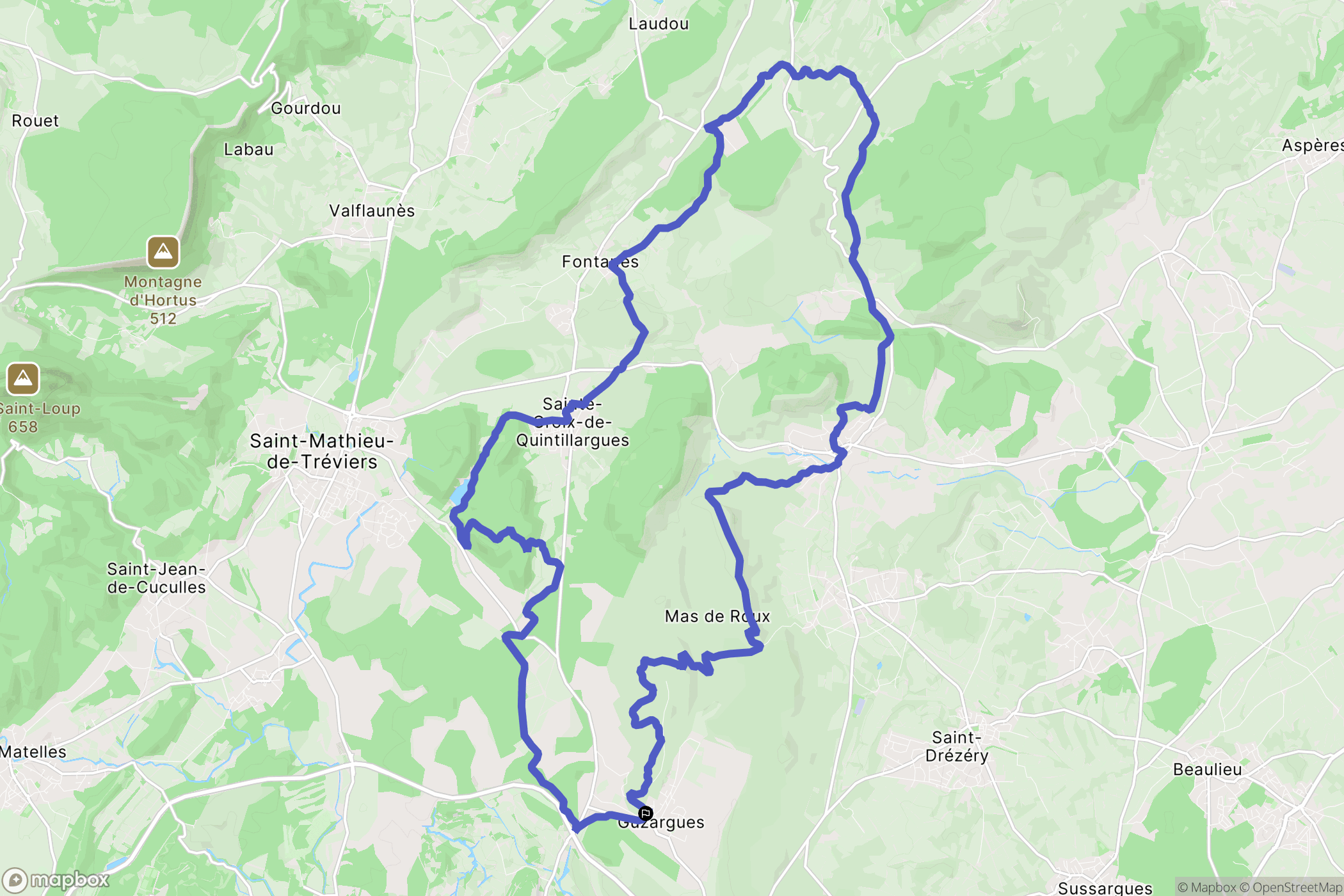 Guzargues : carte du parcours de randonnée - France