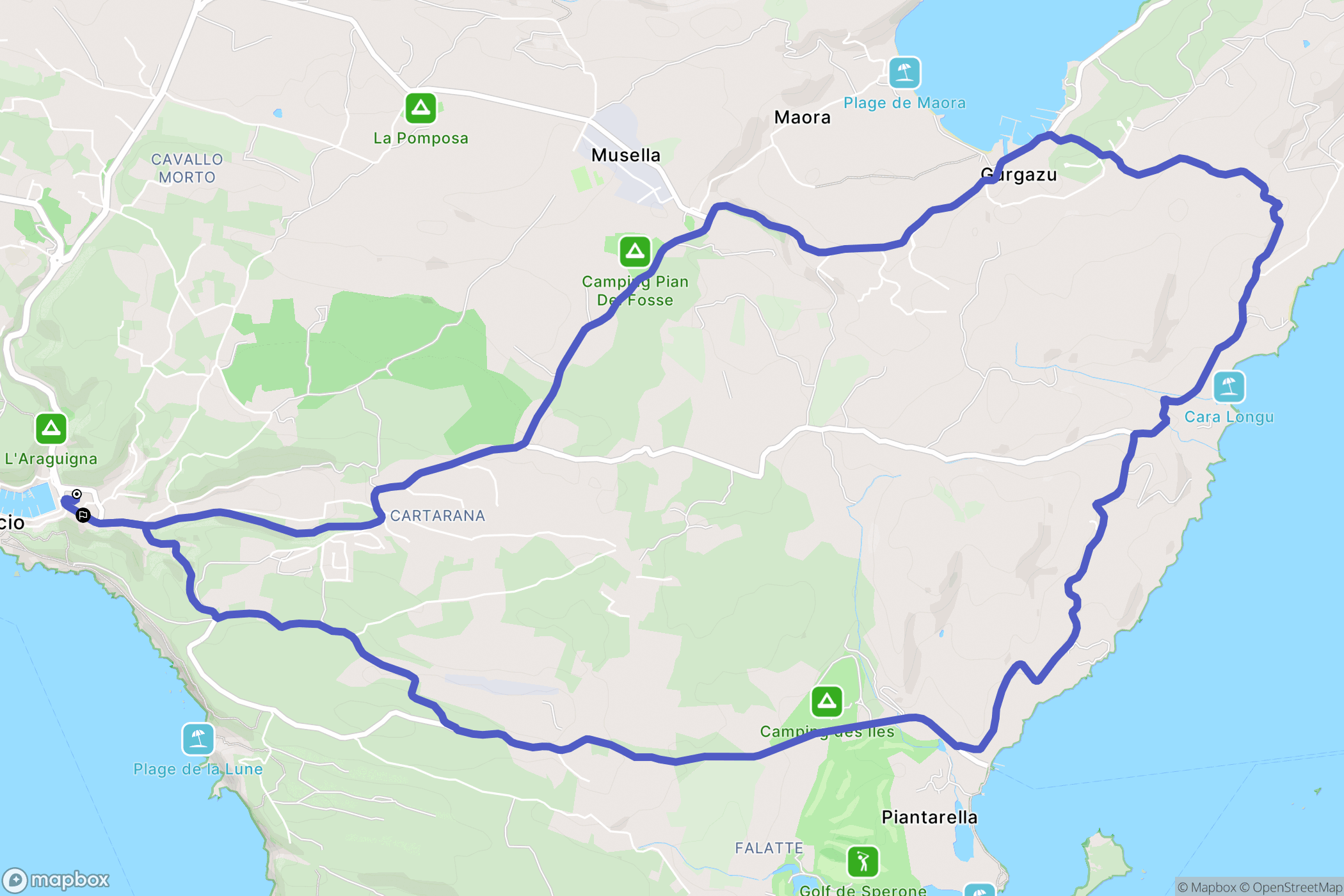 Bonifacio : carte du parcours de randonnée - France