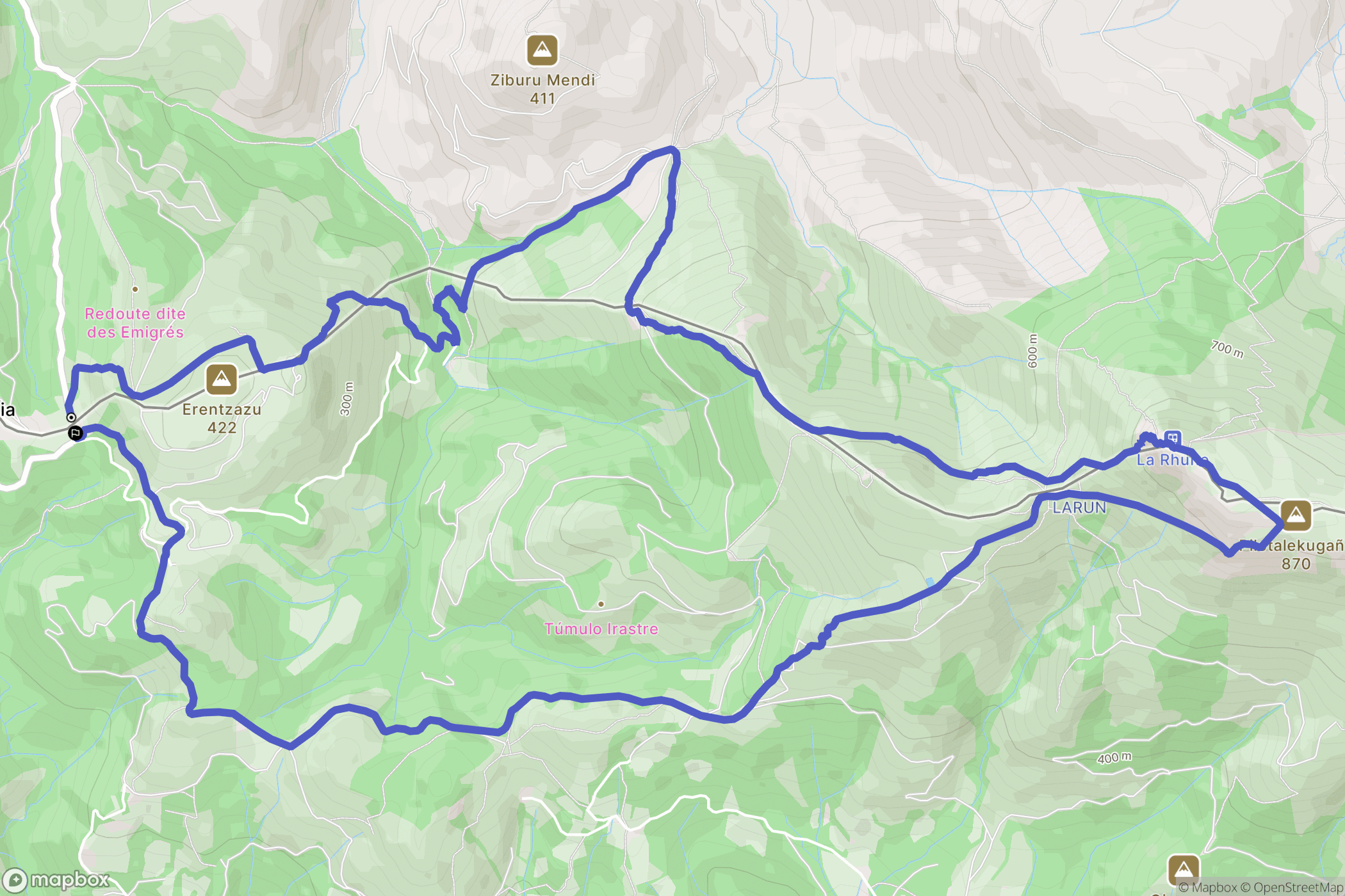 Bera : carte du parcours de randonnée - France