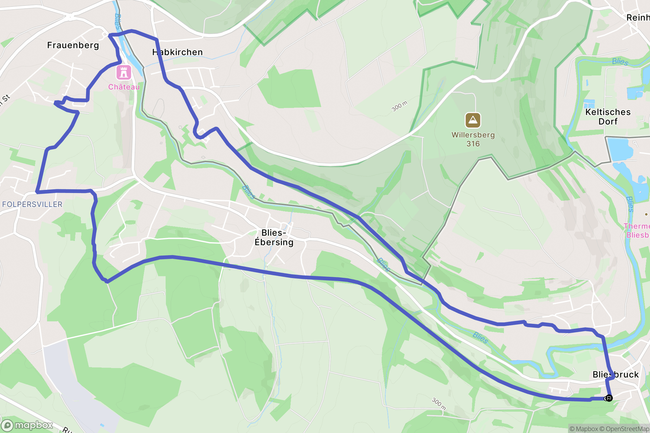 Bliesbruck : carte du parcours de randonnée - France