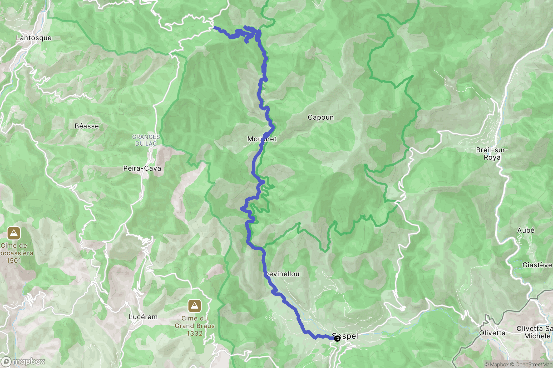 Sospel : carte du parcours de randonnée - France