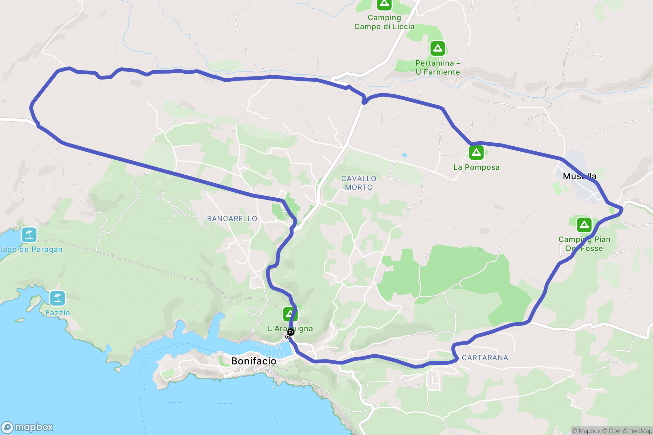 Bonifacio : carte du parcours de randonnée - France