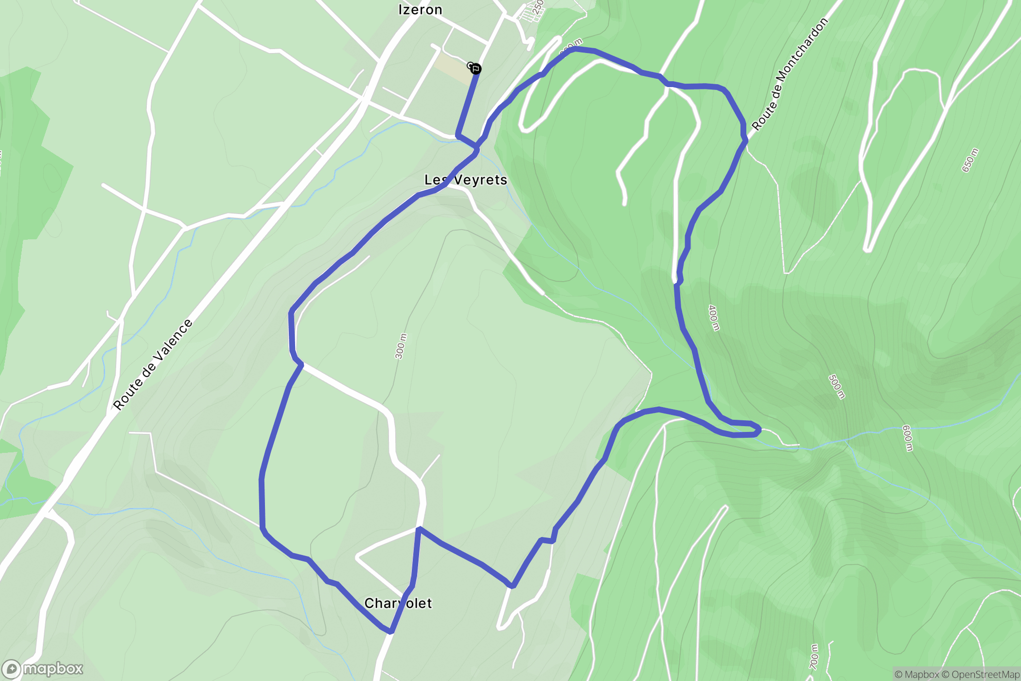 Izeron : carte du parcours de randonnée - France
