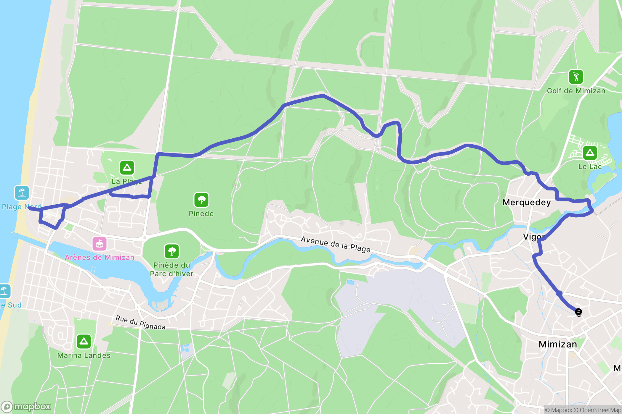 Mimizan : carte du parcours de randonnée - France