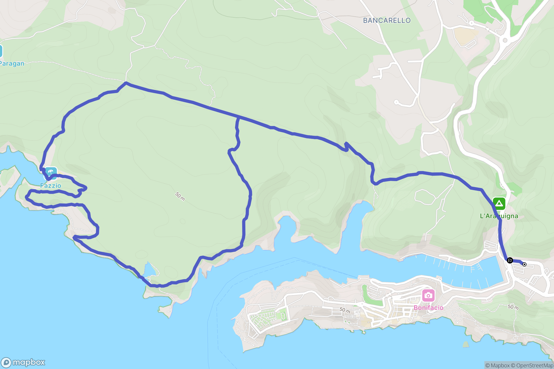 Bonifacio : carte du parcours de randonnée - France
