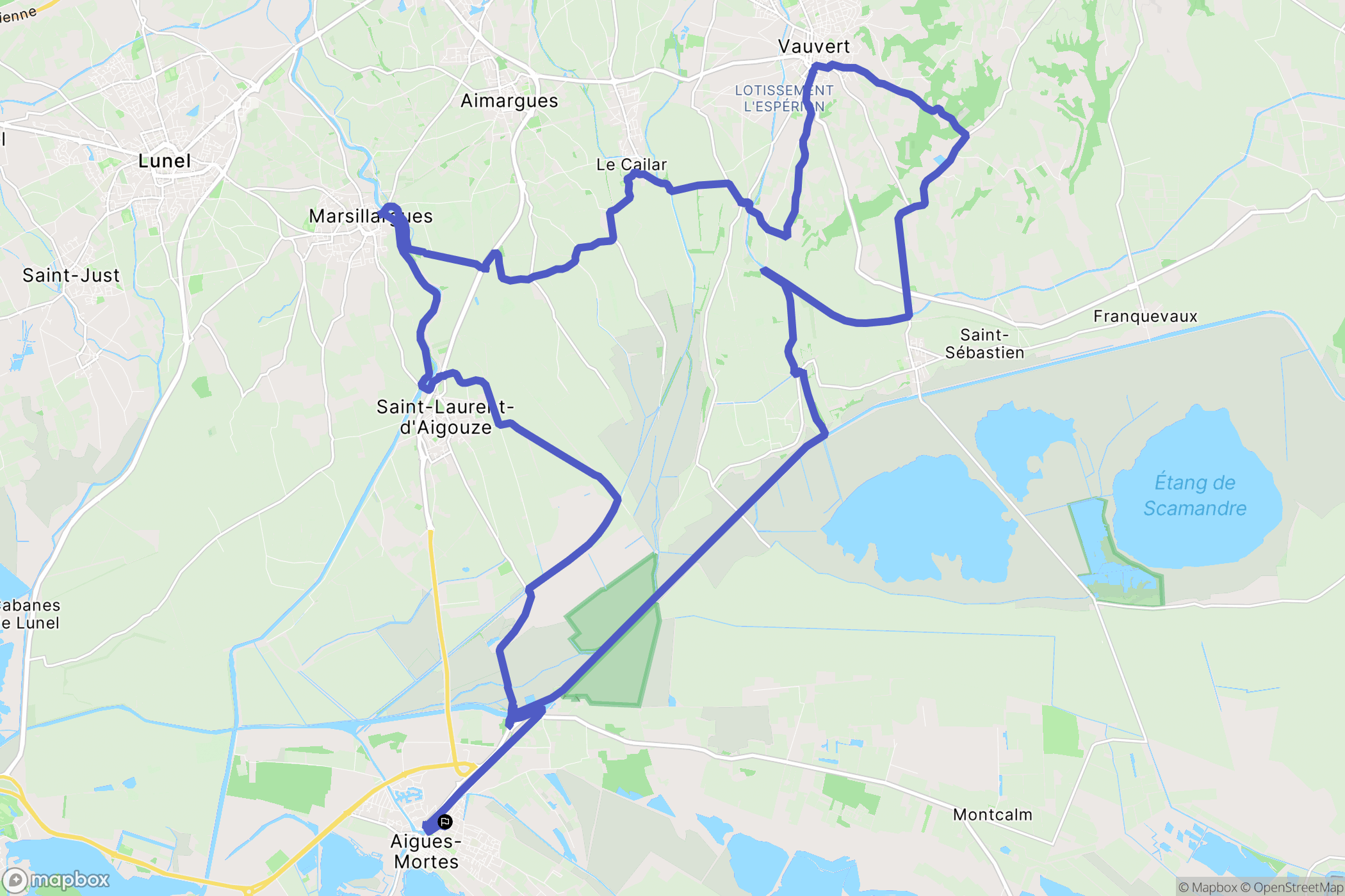 Aigues-Mortes : carte du parcours de randonnée - France