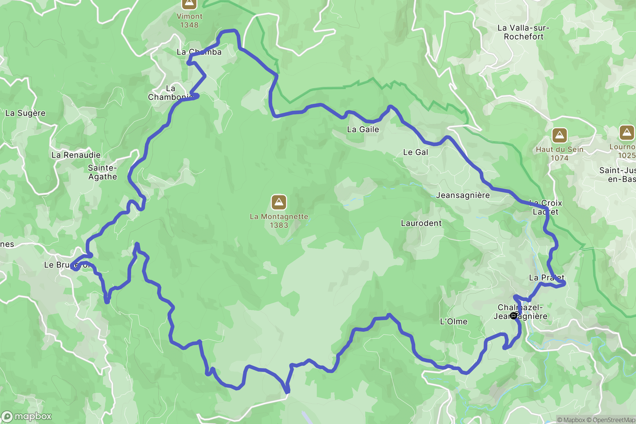 Chalmazel-Jeansagnière : carte du parcours de randonnée - France