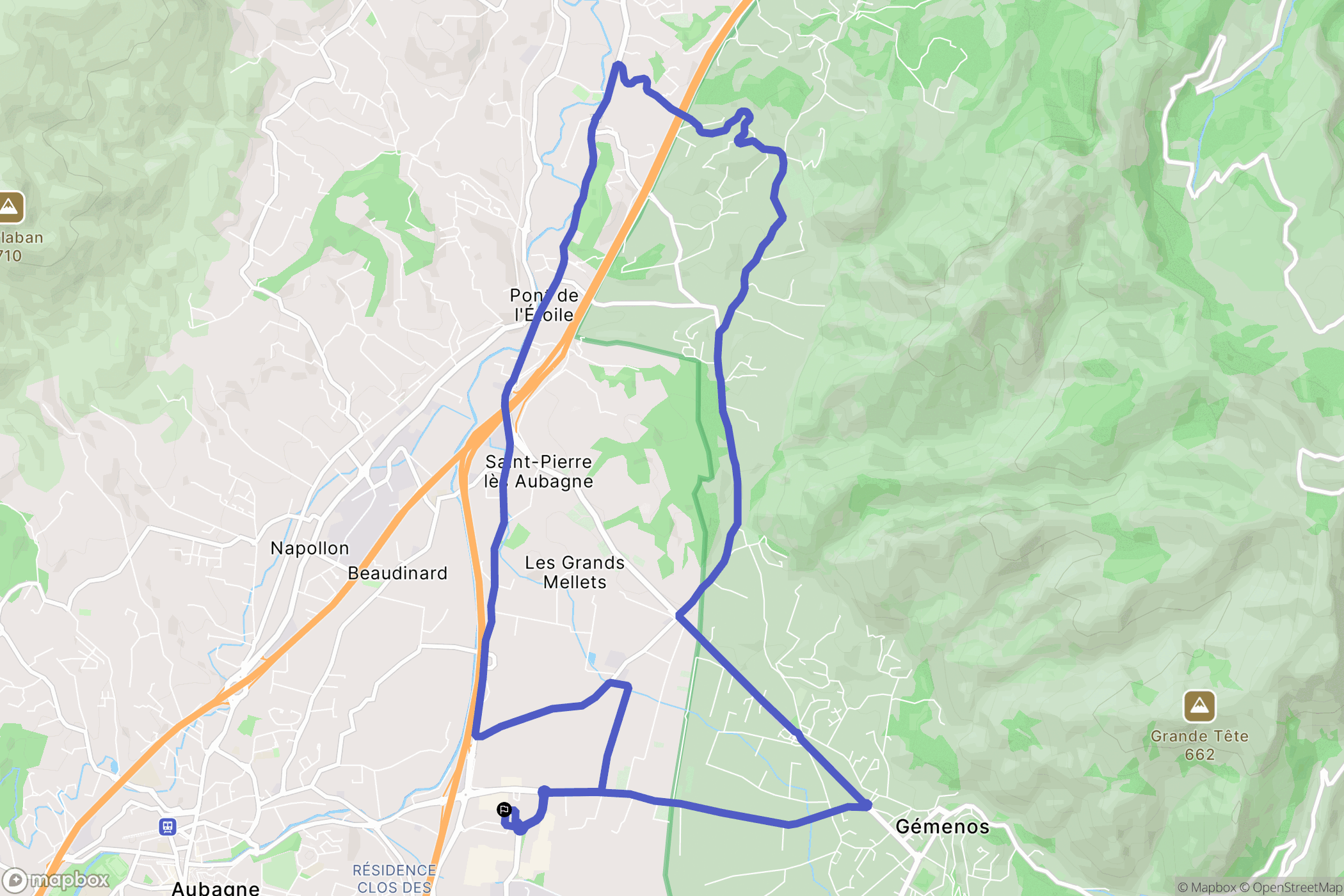 Aubagne : carte du parcours de randonnée - France