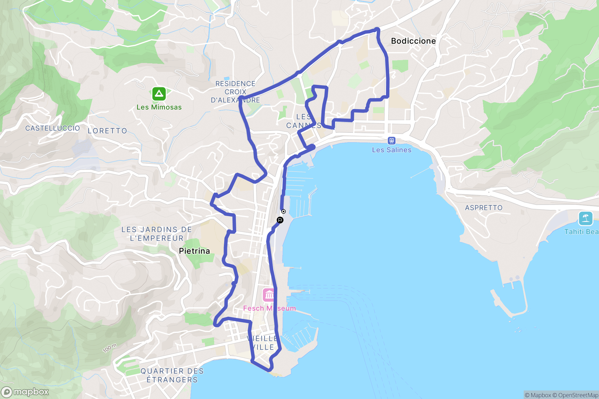 Ajaccio : carte du parcours de randonnée - France