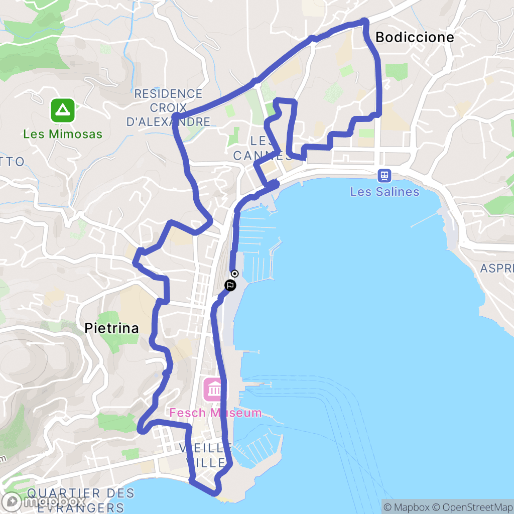 Ajaccio : carte du parcours de randonnée - France