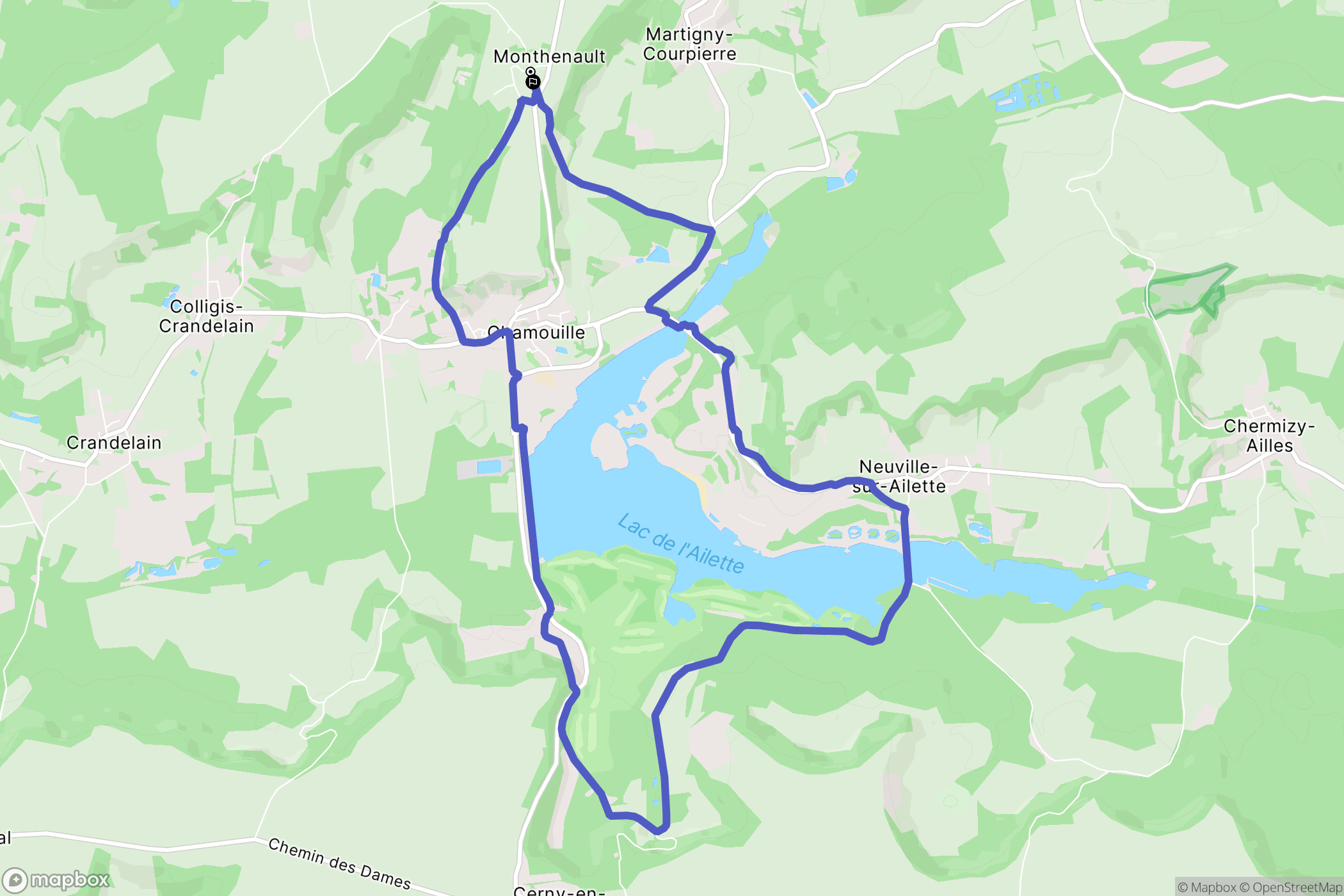 Monthenault : carte du parcours de randonnée - France