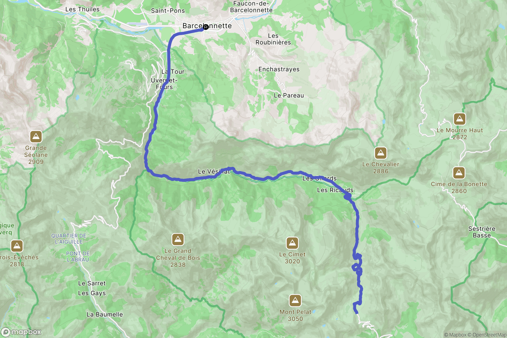 Barcelonnette : carte du parcours de randonnée - France