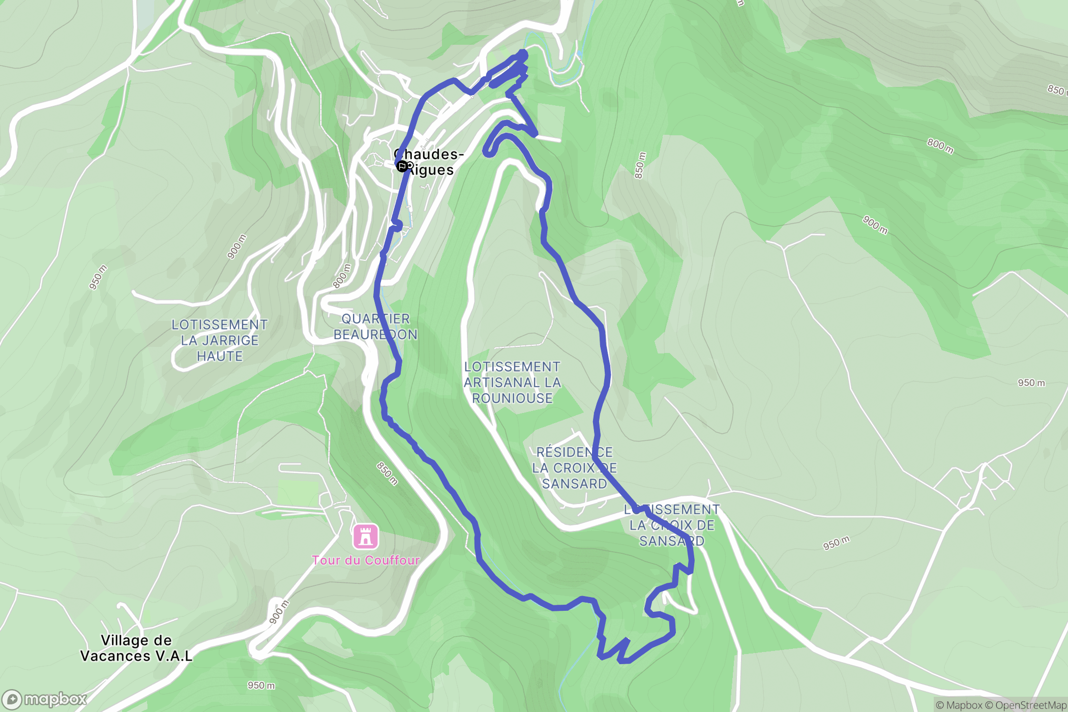 Chaudes-Aigues : carte du parcours de randonnée - France