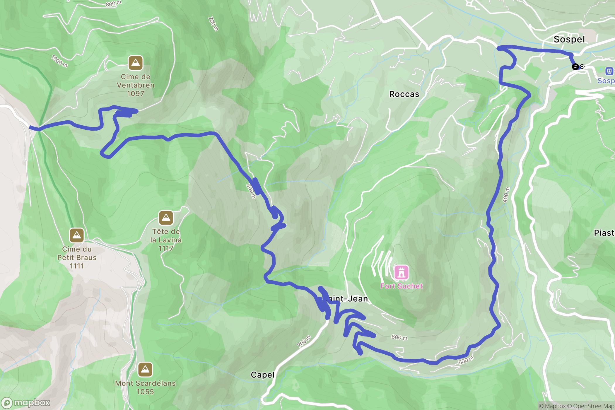 Sospel : carte du parcours de randonnée - France