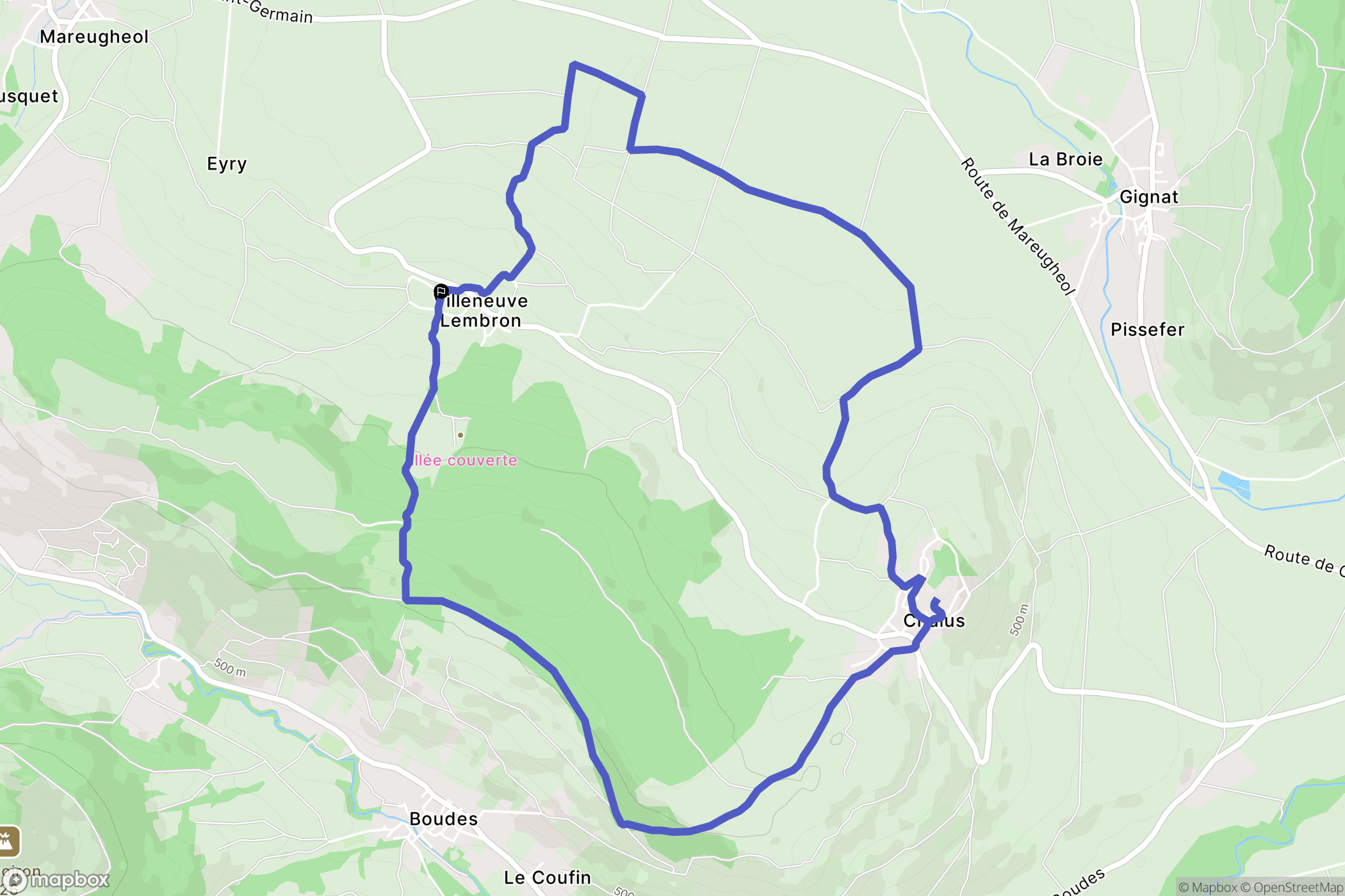 Villeneuve : carte du parcours de randonnée - France