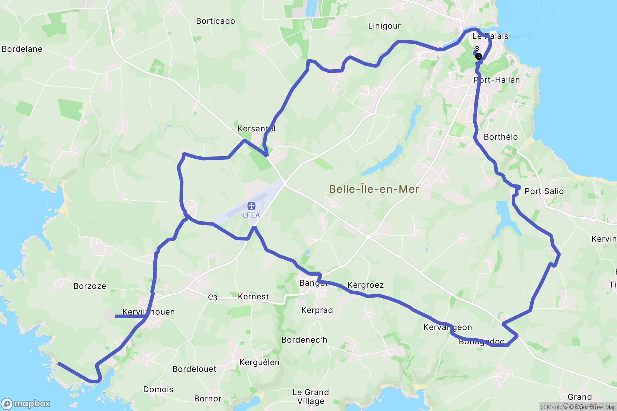 Le Palais : carte du parcours de randonnée - France
