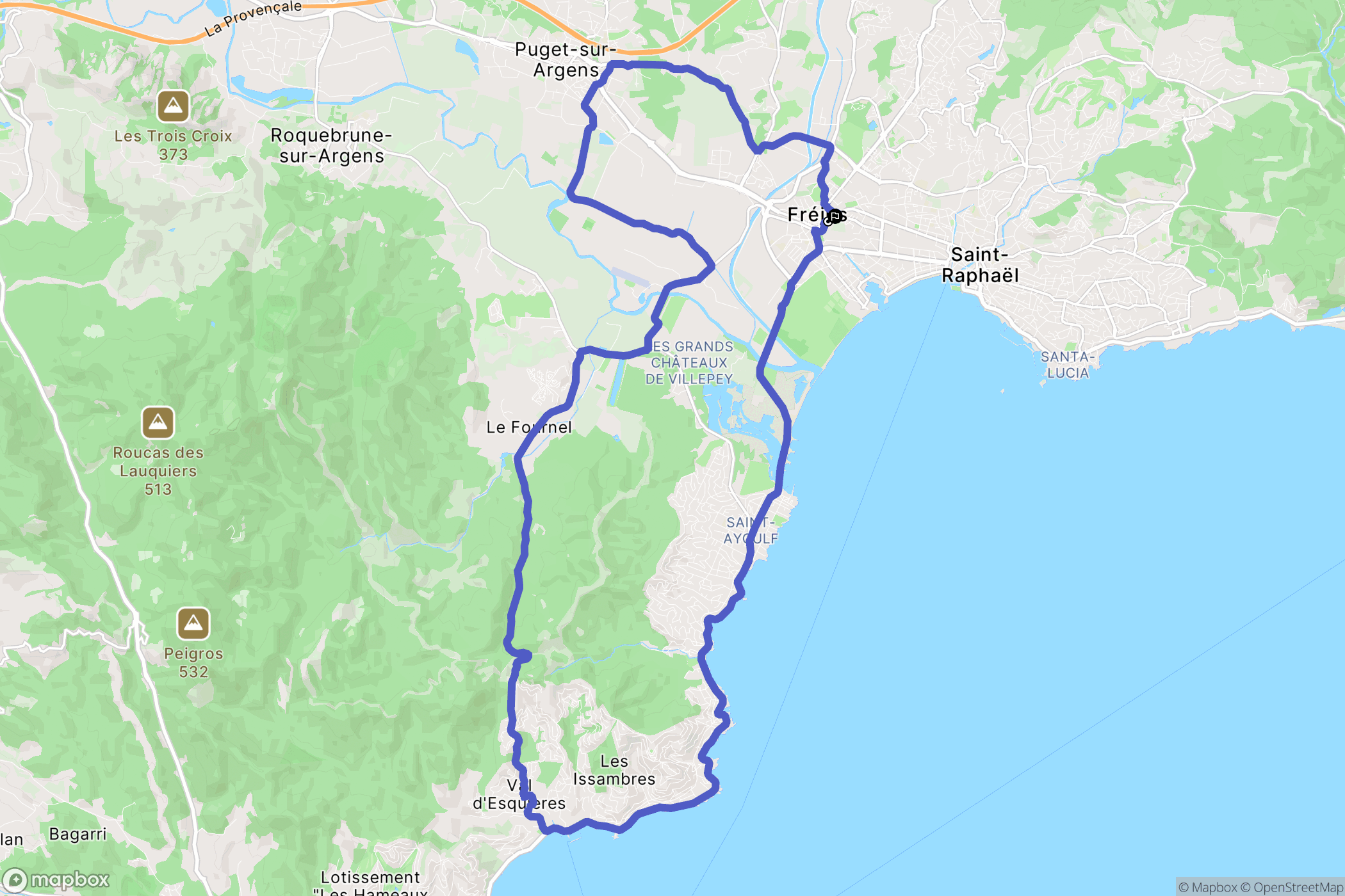 Fréjus : carte du parcours de randonnée - France