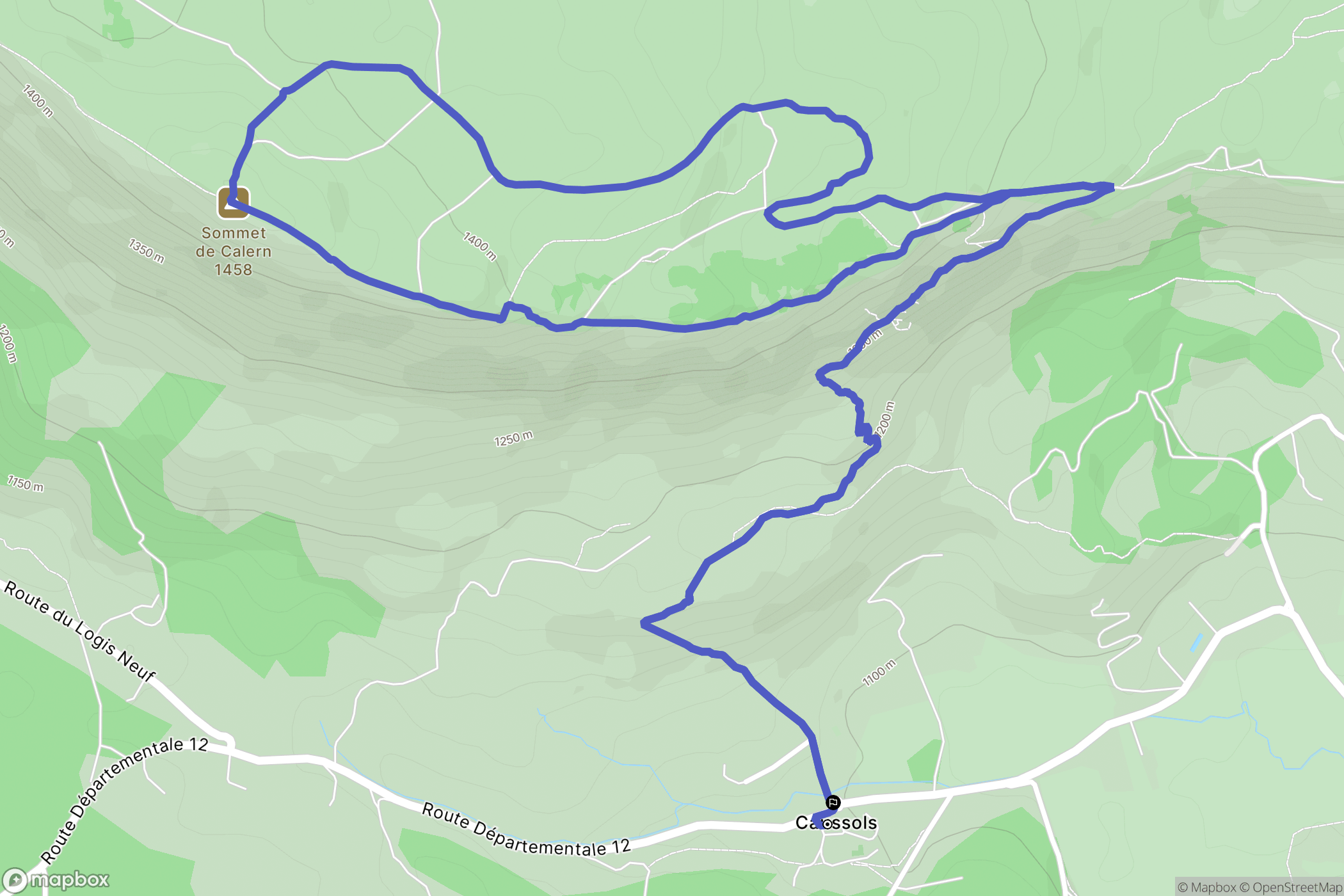Caussols : carte du parcours de randonnée - France