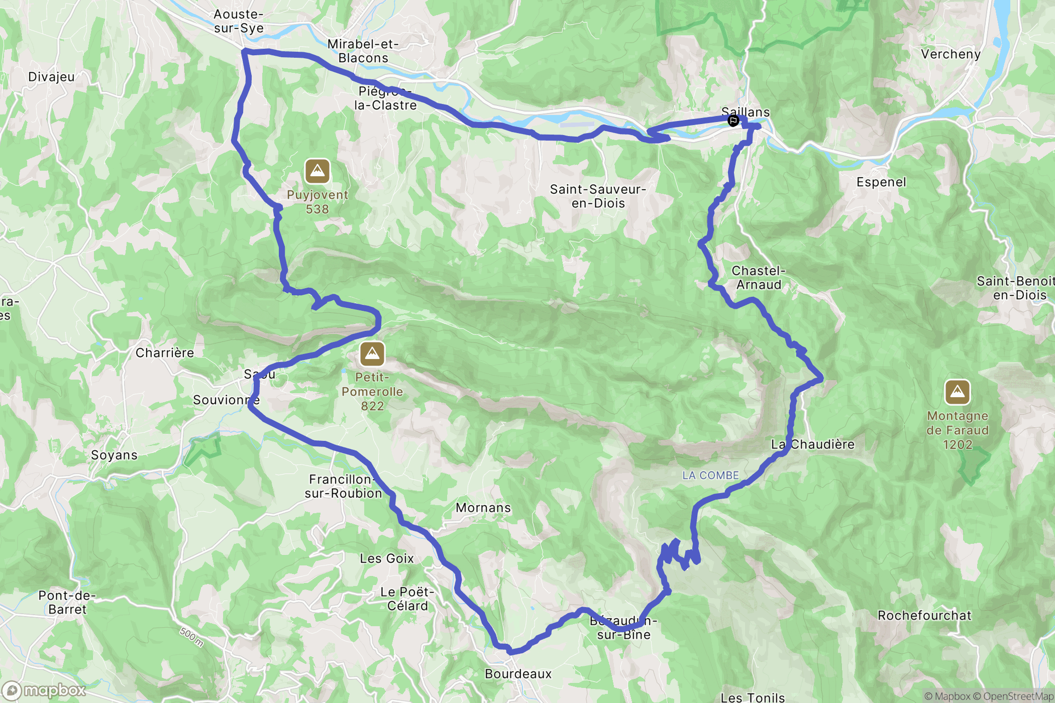 Saillans : carte du parcours de randonnée - France