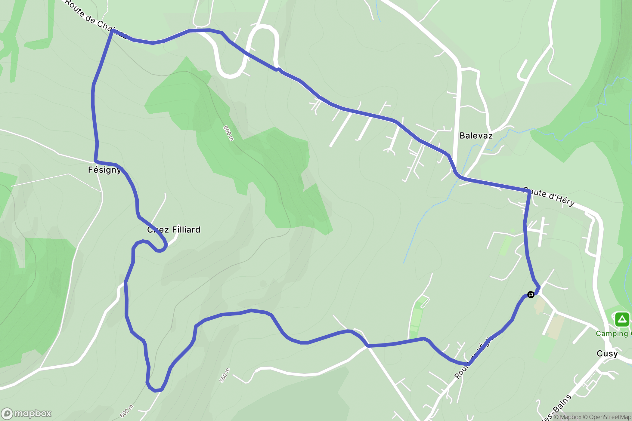 Cusy : carte du parcours de randonnée - France