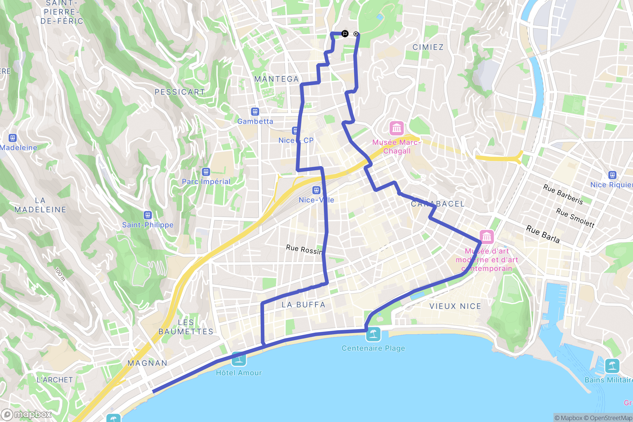 Nice : carte du parcours de randonnée - France
