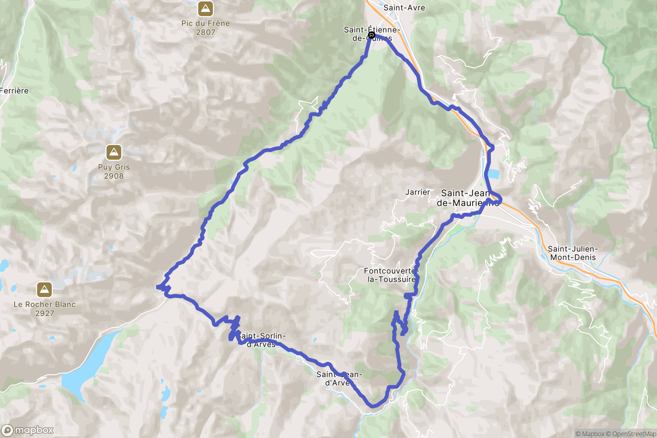 Saint-Etienne-de-Cuines : carte du parcours de randonnée - France