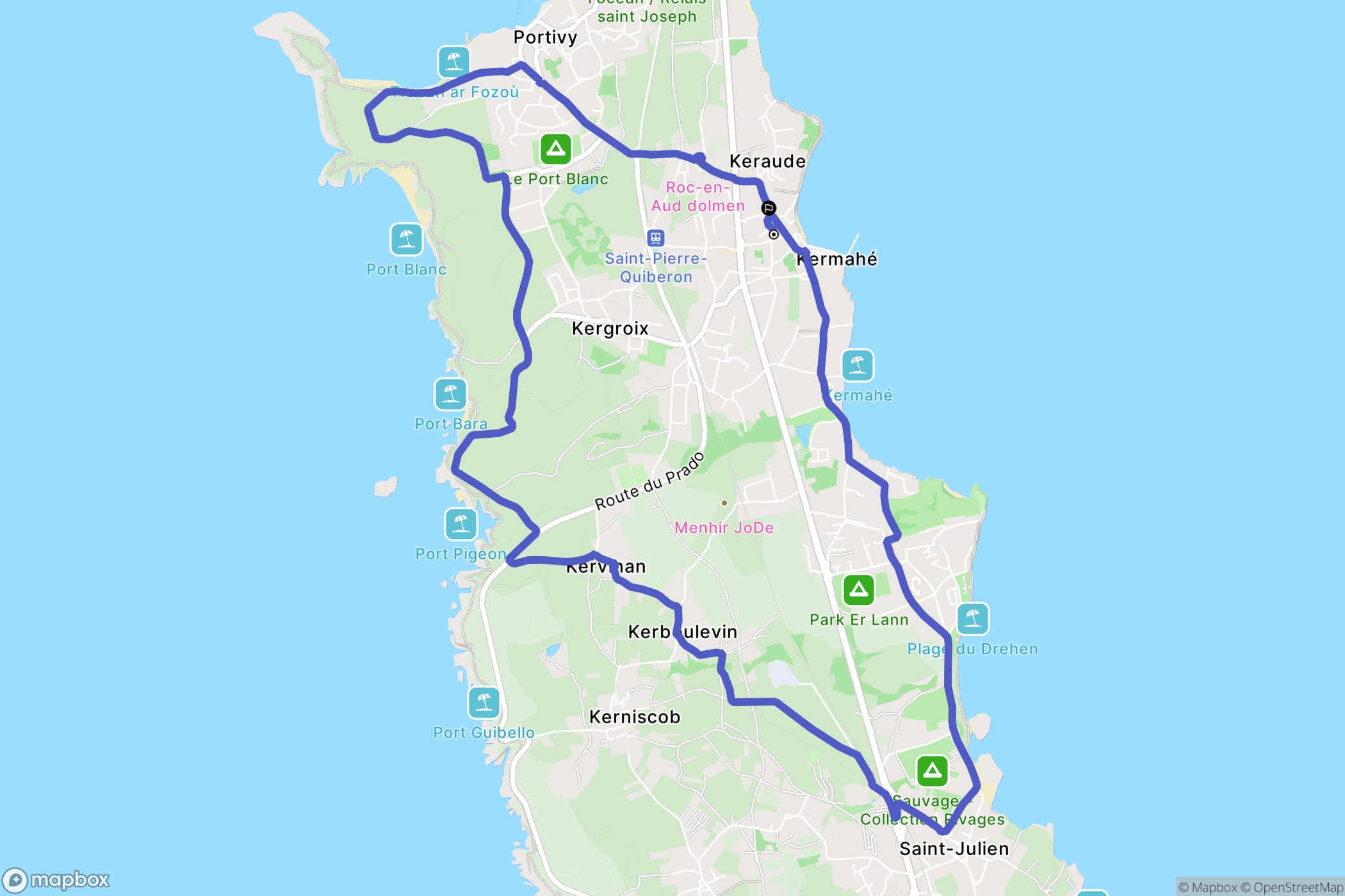 Saint-Pierre-Quiberon : carte du parcours de randonnée - France