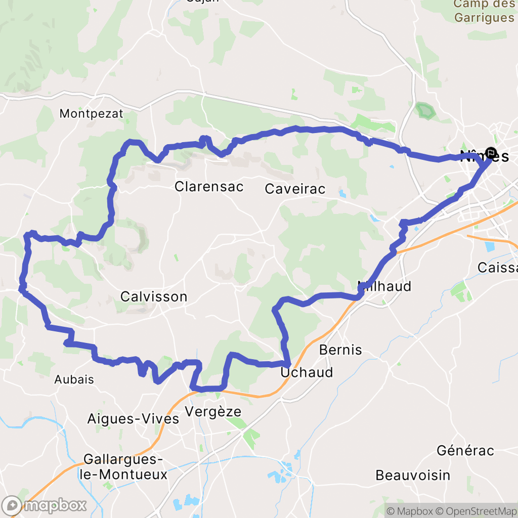 Nîmes : carte du parcours de randonnée - France