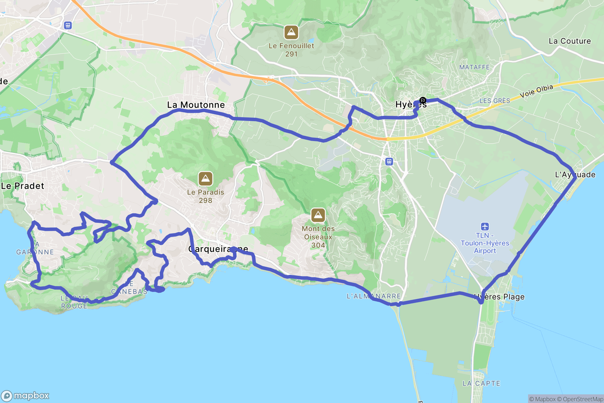 Hyères : carte du parcours de randonnée - France