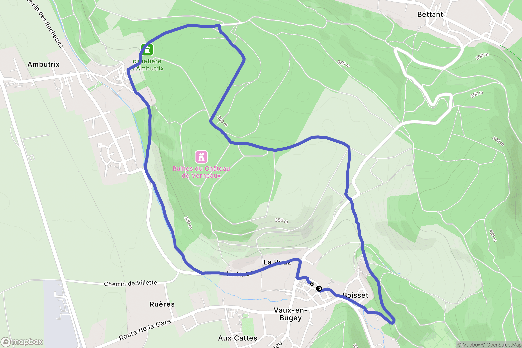 Vaux-en-Bugey : carte du parcours de randonnée - France