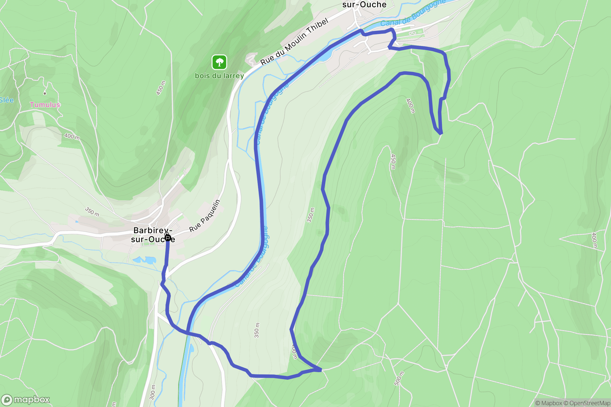 Barbirey-sur-Ouche : carte du parcours de randonnée - France