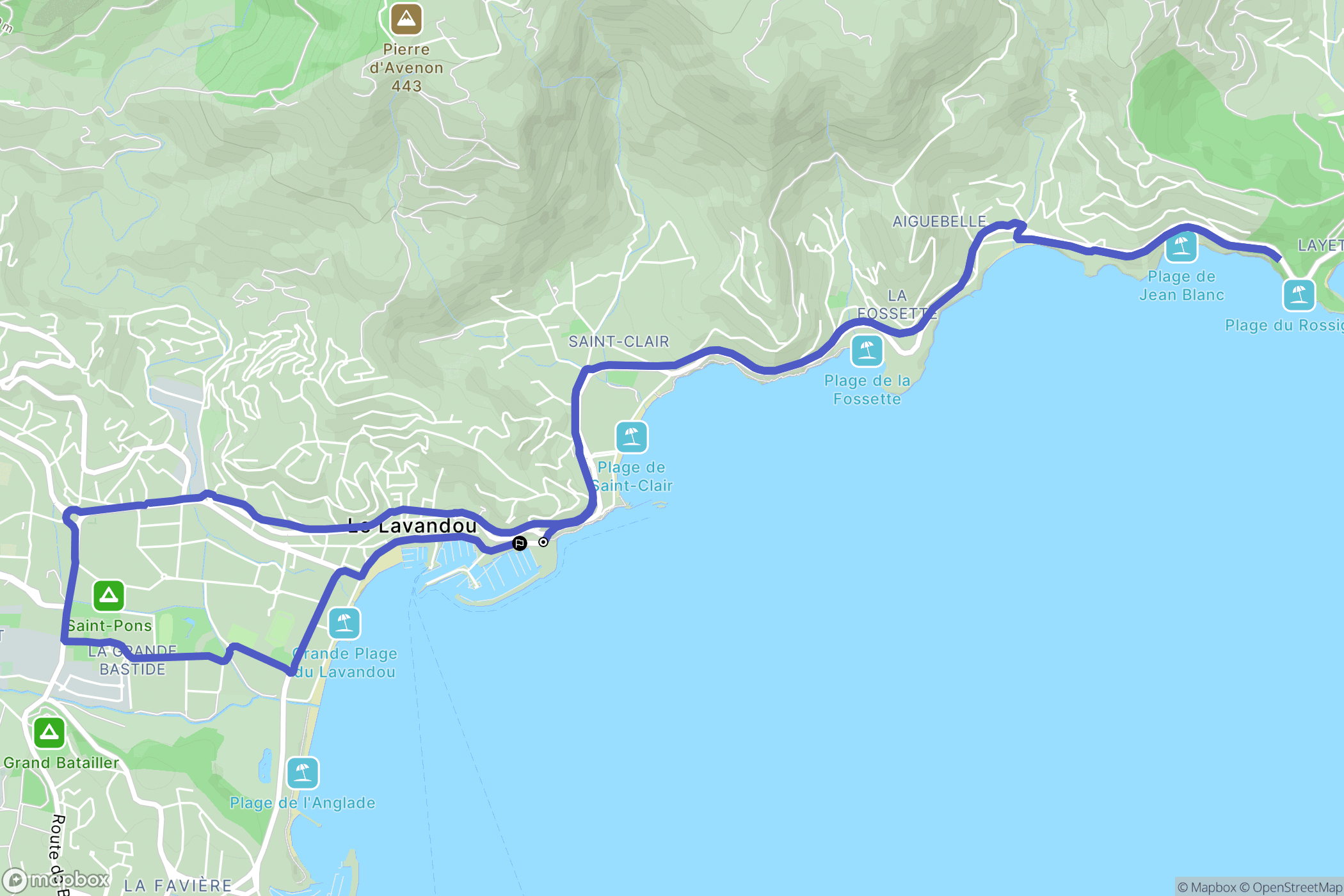 Le Lavandou : carte du parcours de randonnée - France