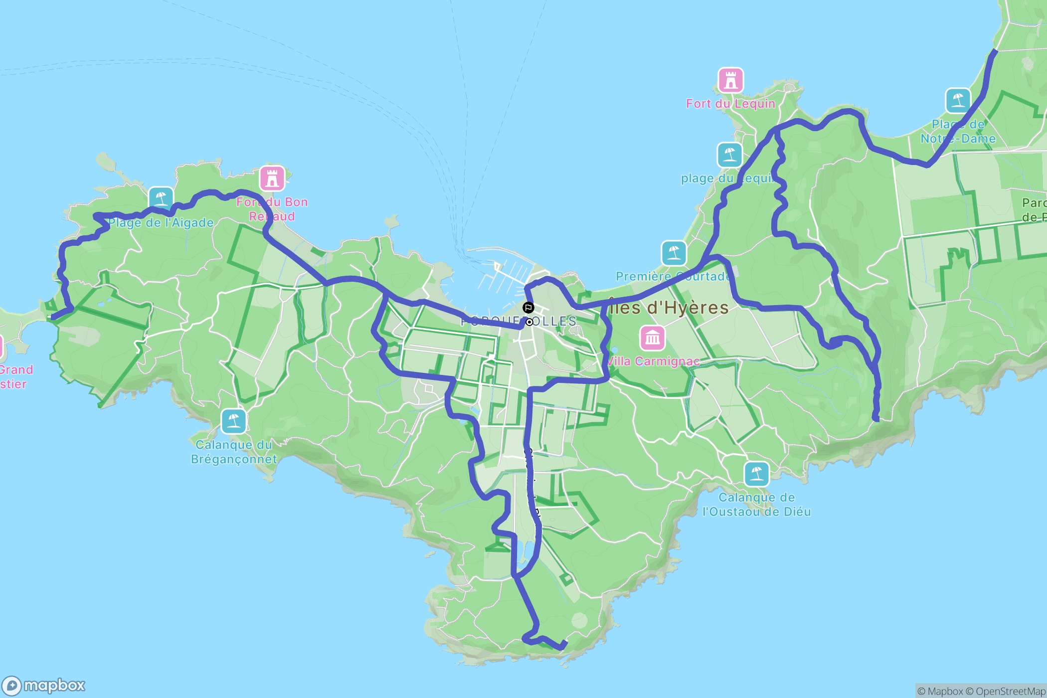 Hyères : carte du parcours de randonnée - France