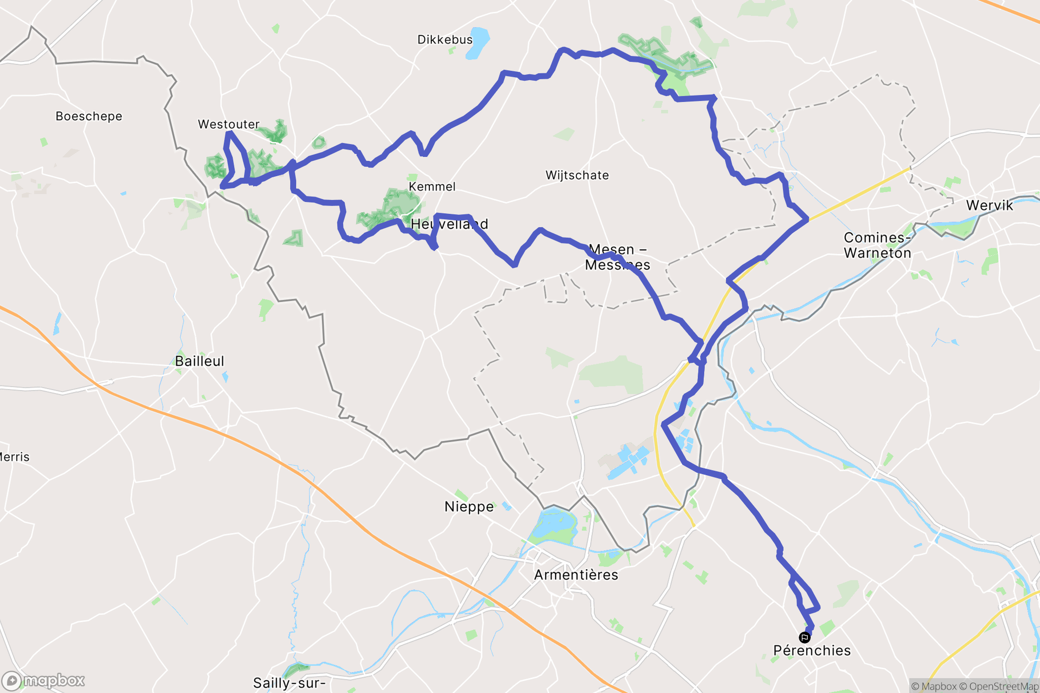 Pérenchies : carte du parcours de randonnée - France