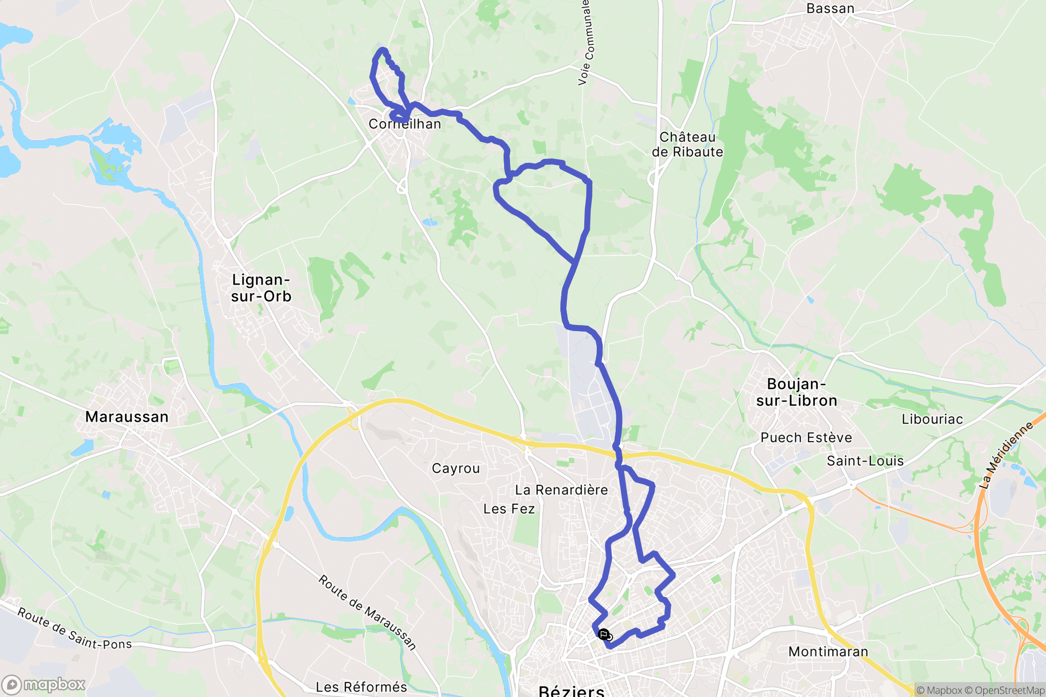 Béziers : carte du parcours de randonnée - France