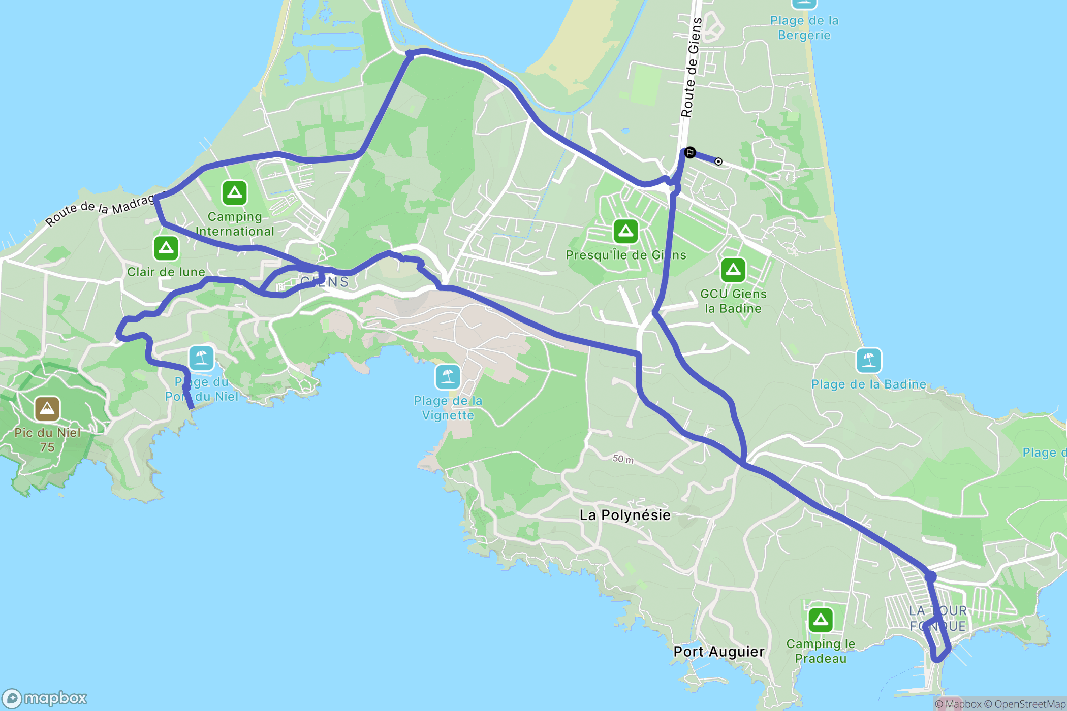 Hyères : carte du parcours de randonnée - France