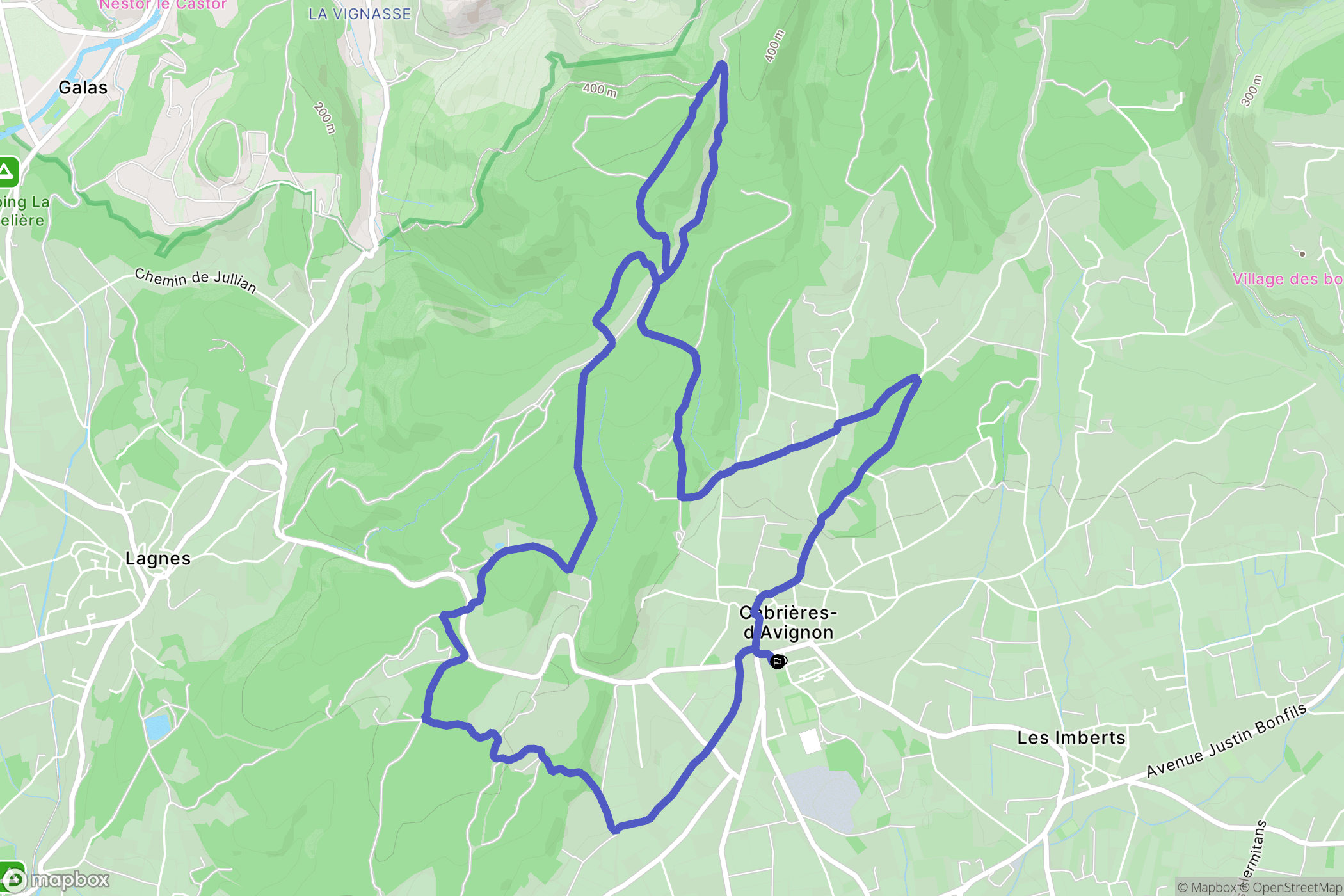 Cabrières-d'Avignon : carte du parcours de randonnée - France