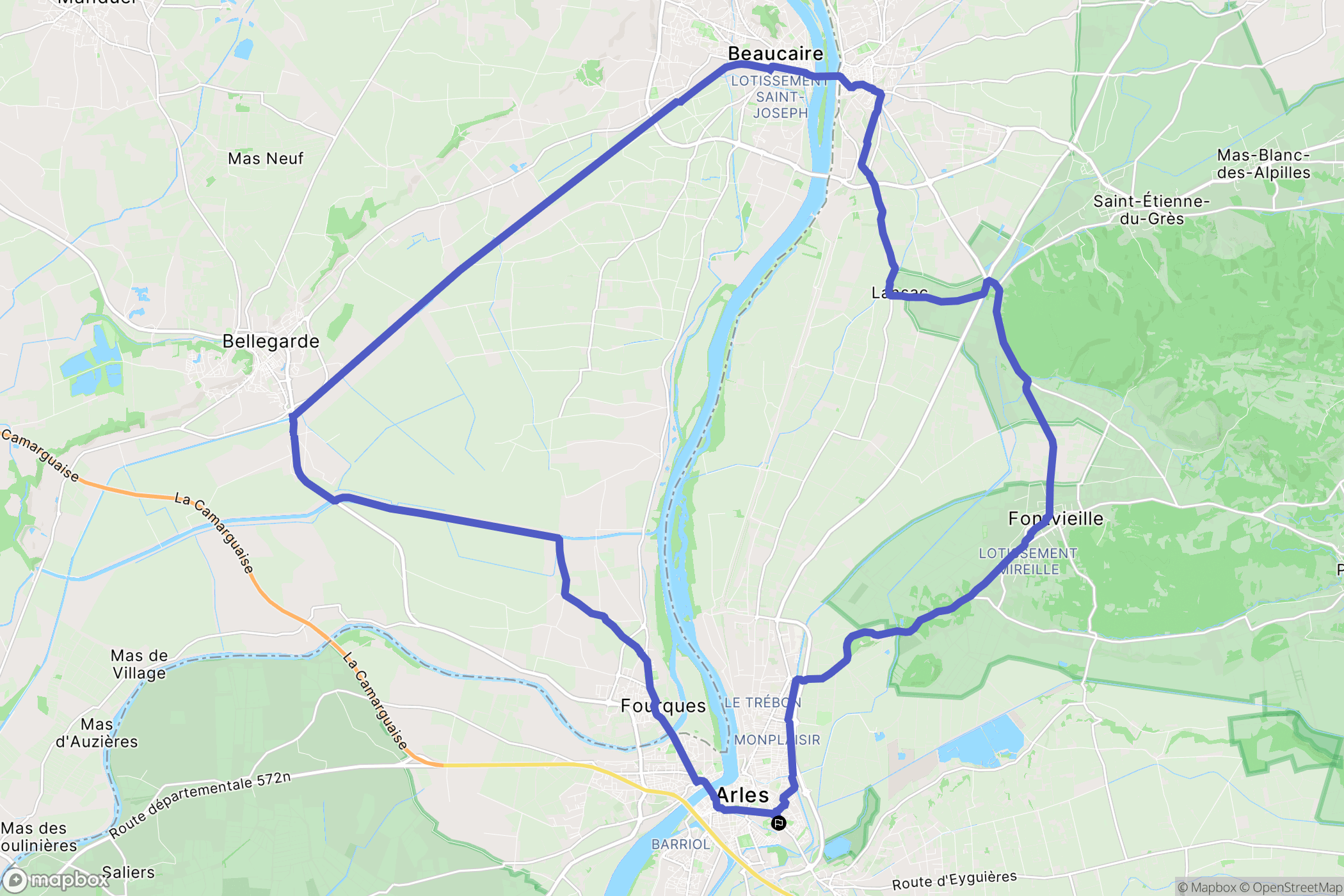 Arles : carte du parcours de randonnée - France