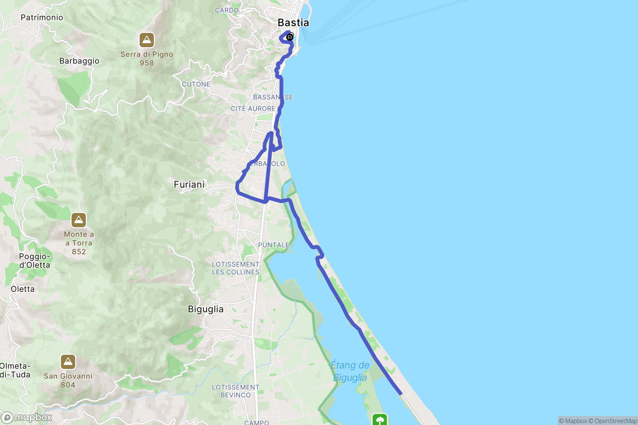 Bastia : carte du parcours de randonnée - France