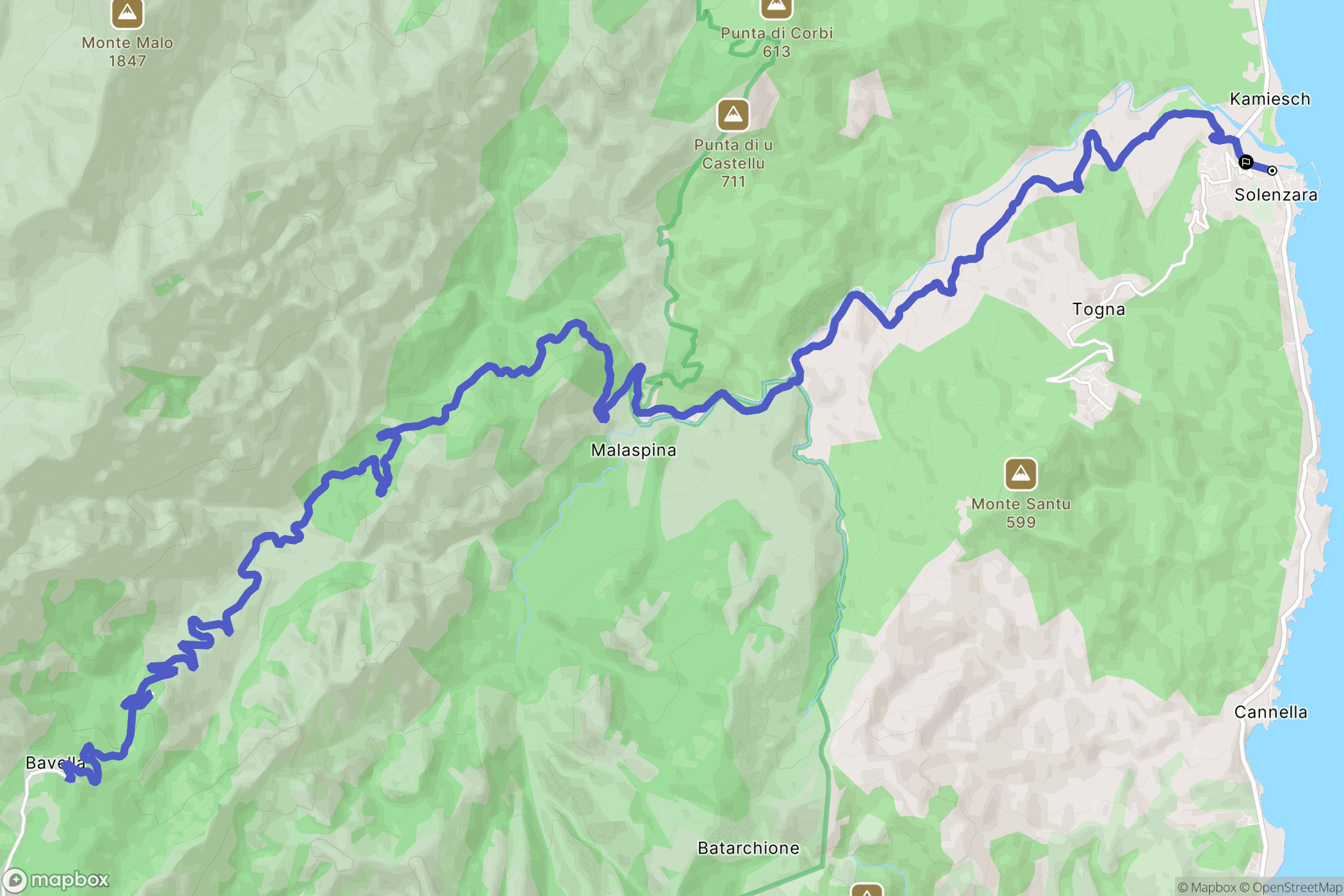 Sari-Solenzara : carte du parcours de randonnée - France