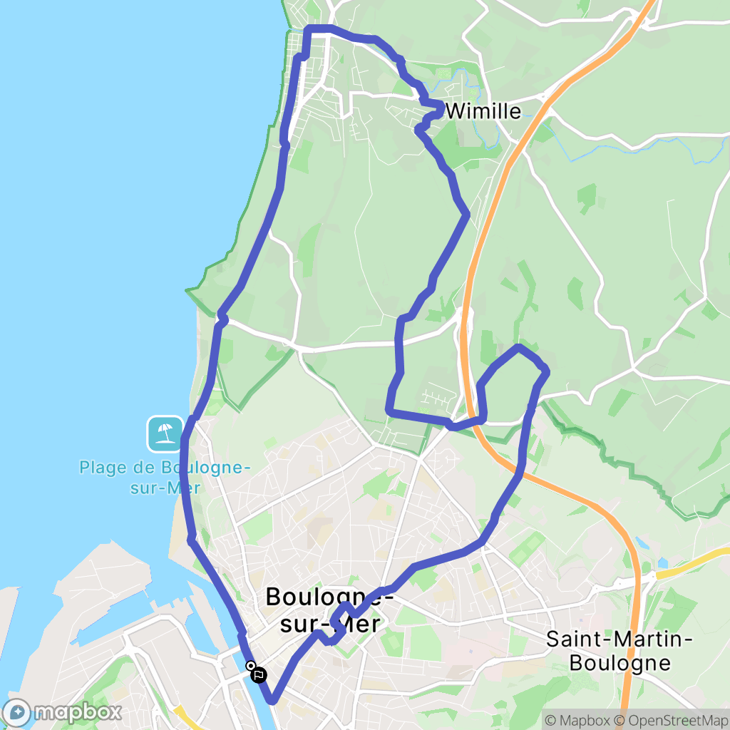 Boulogne-sur-Mer : carte du parcours de randonnée - France