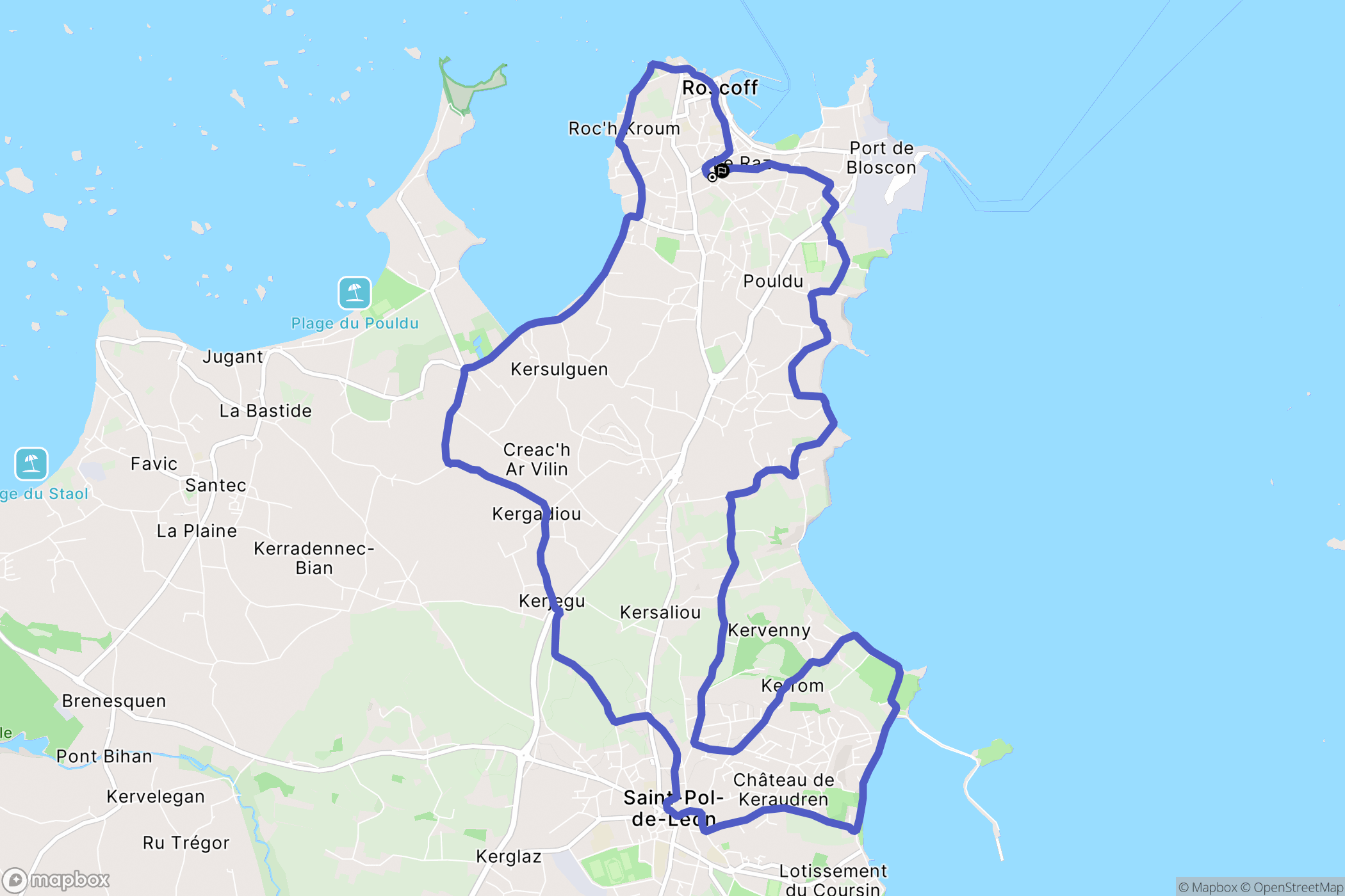 Roscoff : carte du parcours de randonnée - France