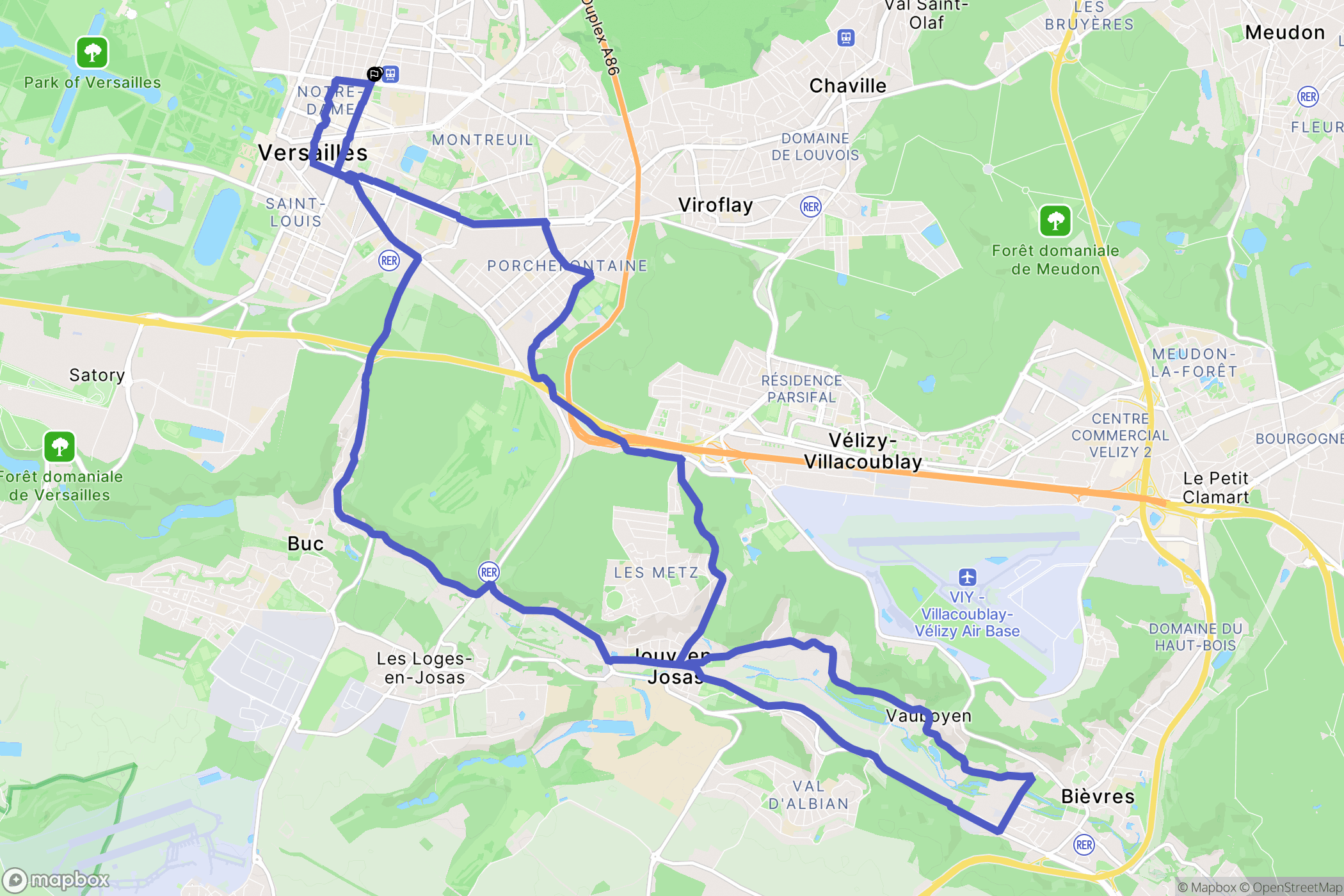 Versailles : carte du parcours de randonnée - France