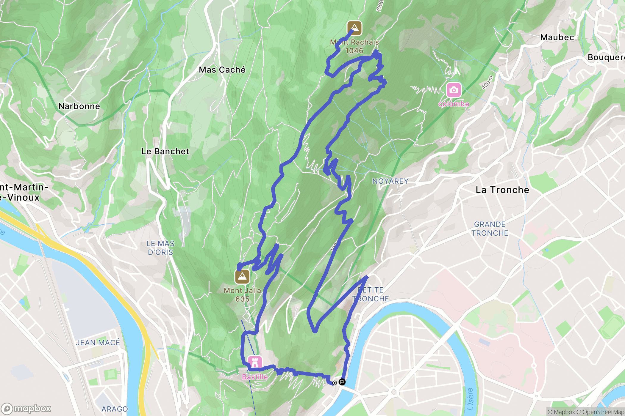 Grenoble : carte du parcours de randonnée - France