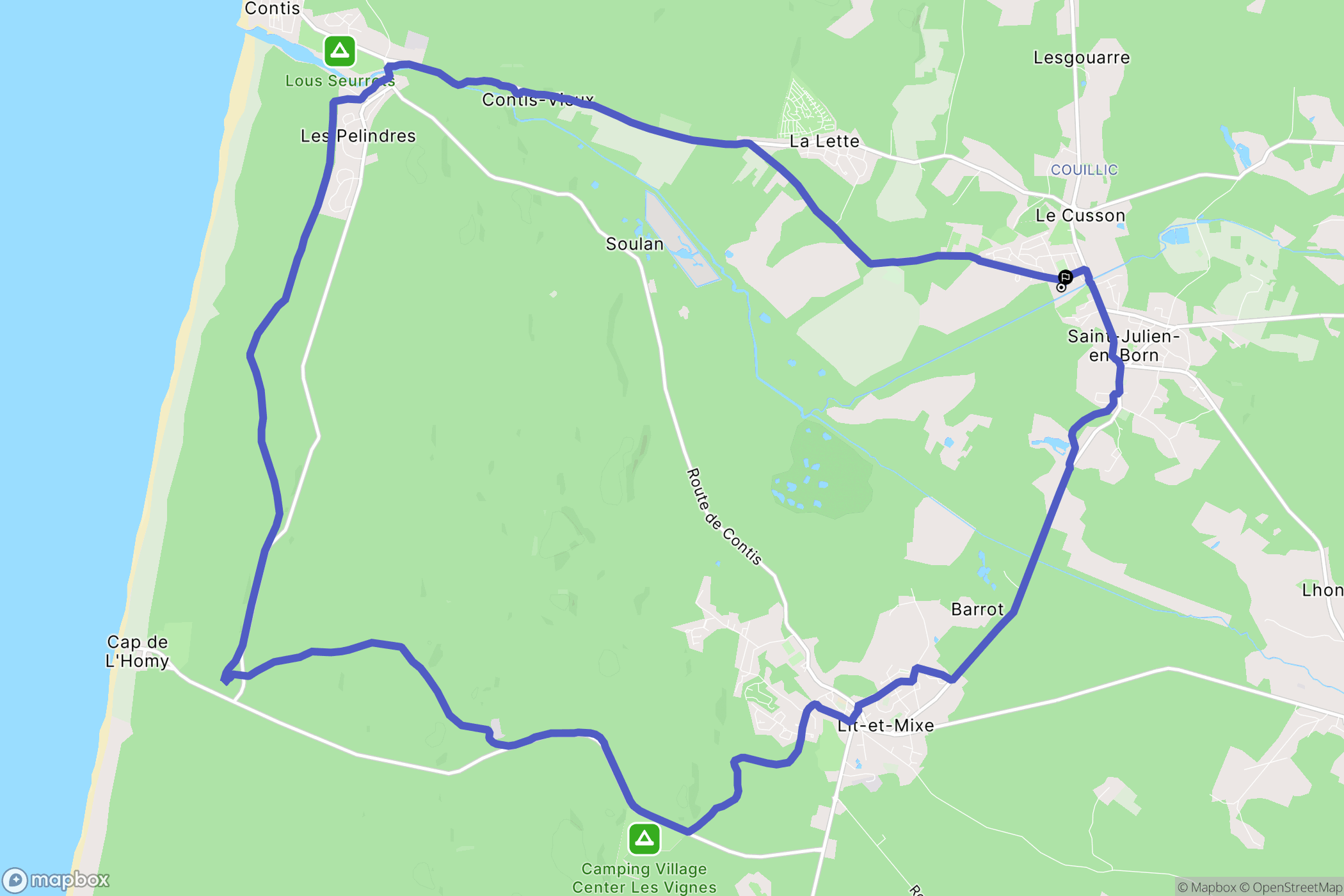 Saint-Julien-en-Born : carte du parcours de randonnée - France