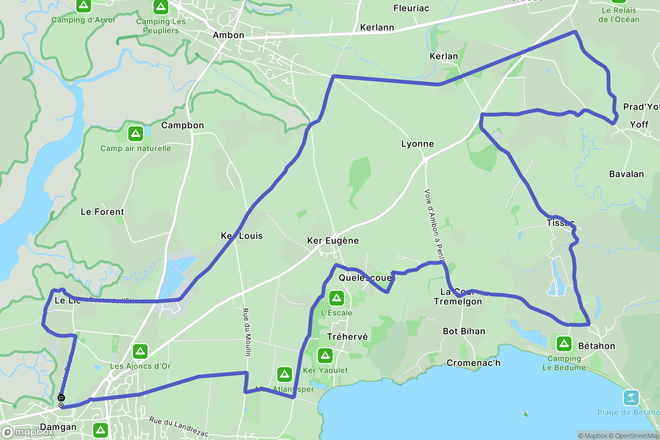 Damgan : carte du parcours de randonnée - France